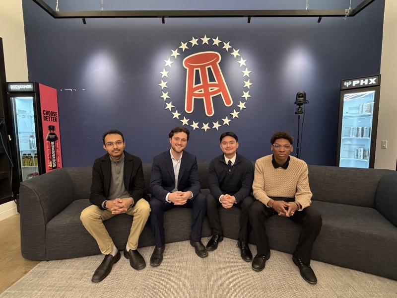Jonathan and three others at the Barstool Sports office in New York